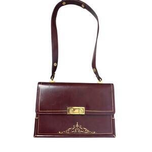 Vintage 1950s Leather Kelly Bag Michelangelo Oxblood Gold Accents FlorenceItaly